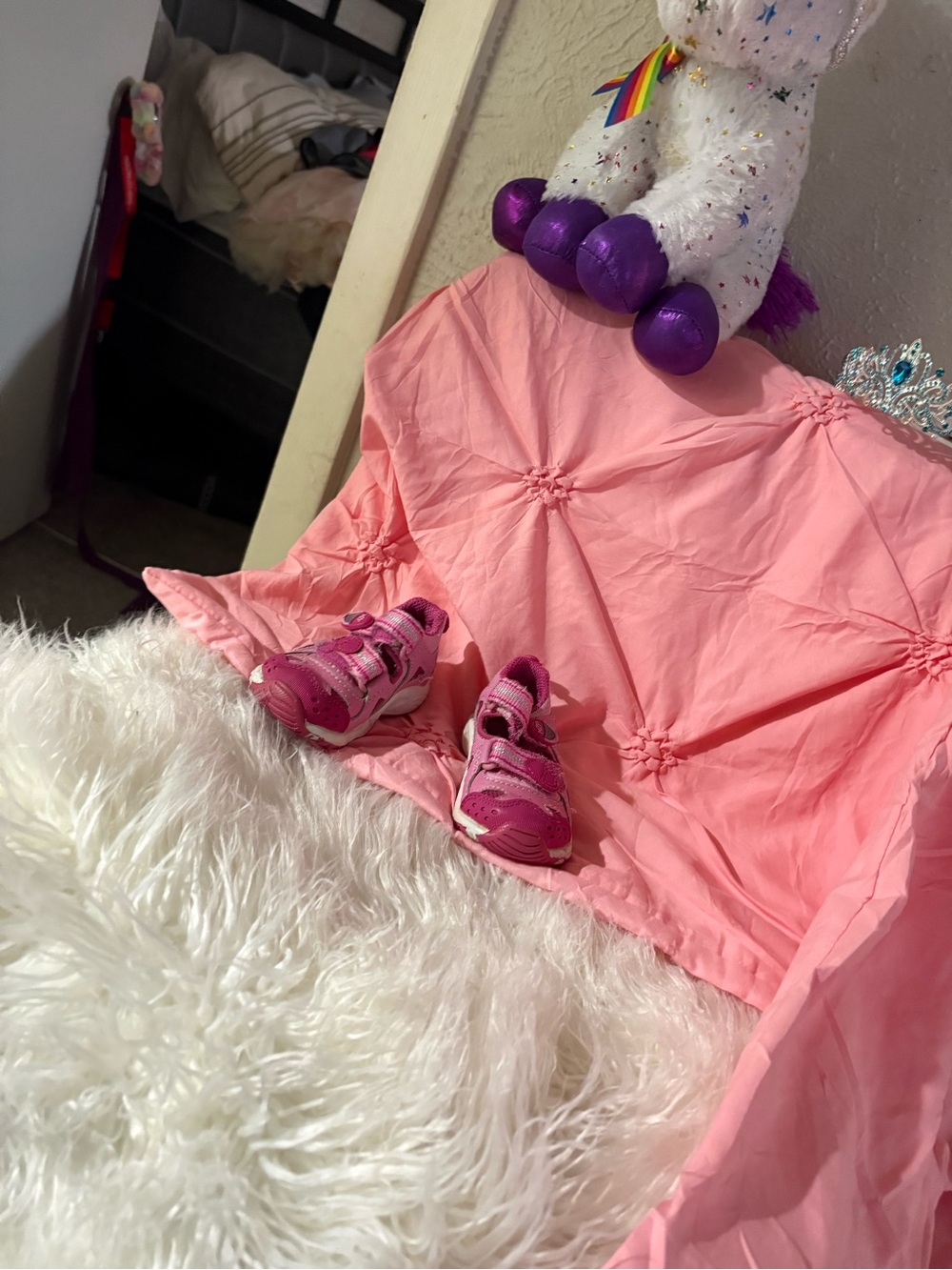 Girls Pink Active Sneakers with Hook-and-Loop Straps